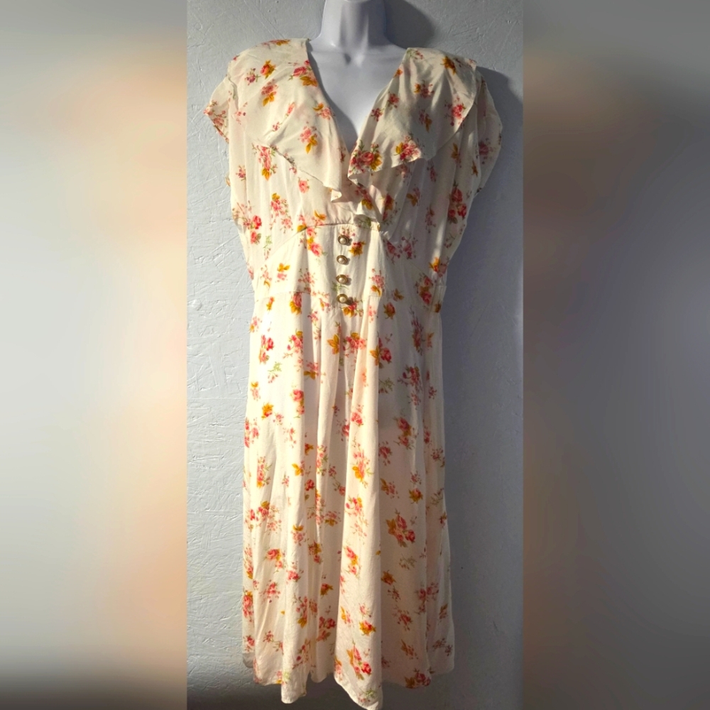 Vintage 80s Nina Piccalino White Floral Dress - Size 14